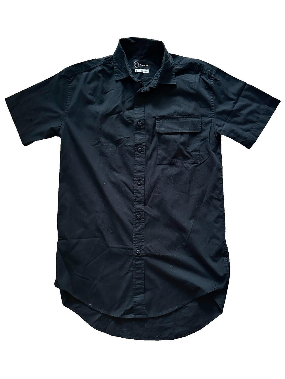 NWT Original Use Men's Black Short Sleeve Collared Button-Down Shirt Cotton S